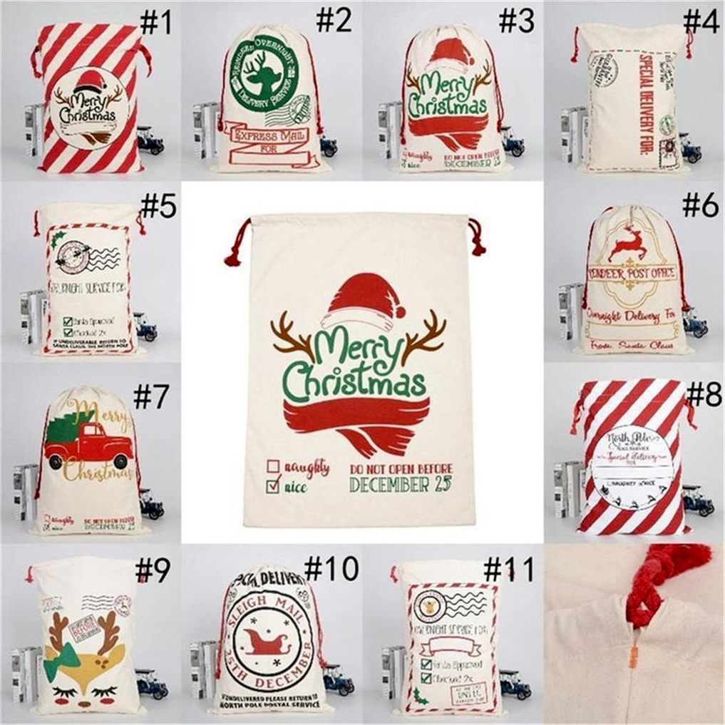 

Christmas Santa Sacks Canvas Cotton Bags Large Heavy Drawstring Gift Bags Personalized Festival Party Christmas Decoration gifts 496