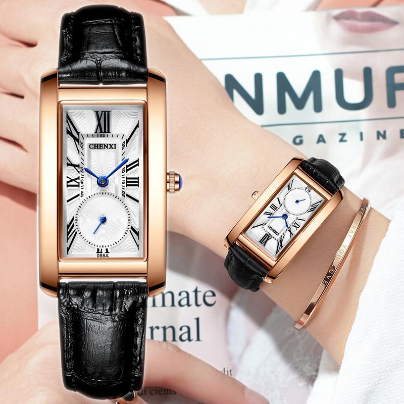 

Wristwatches CHENXI Brand Watch Women Wrist Genuine Leather Rectangle For Luxury Quartz Wristwatch 2021 Selling Montre Femme, Black