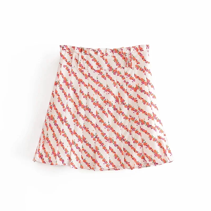 

Sweet Fashion Floral Printed With Lining Pleated Skirt Women Fashion Side Zipper High Waist Mini Skirts Chic Jupe Femme 210520, As pic