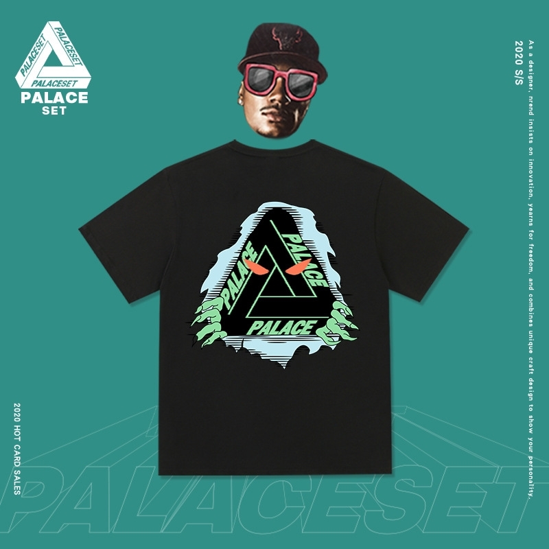 

Fashion set triangle short t-shirt national fashion summer loose men's lovers half sleeve top, White;black