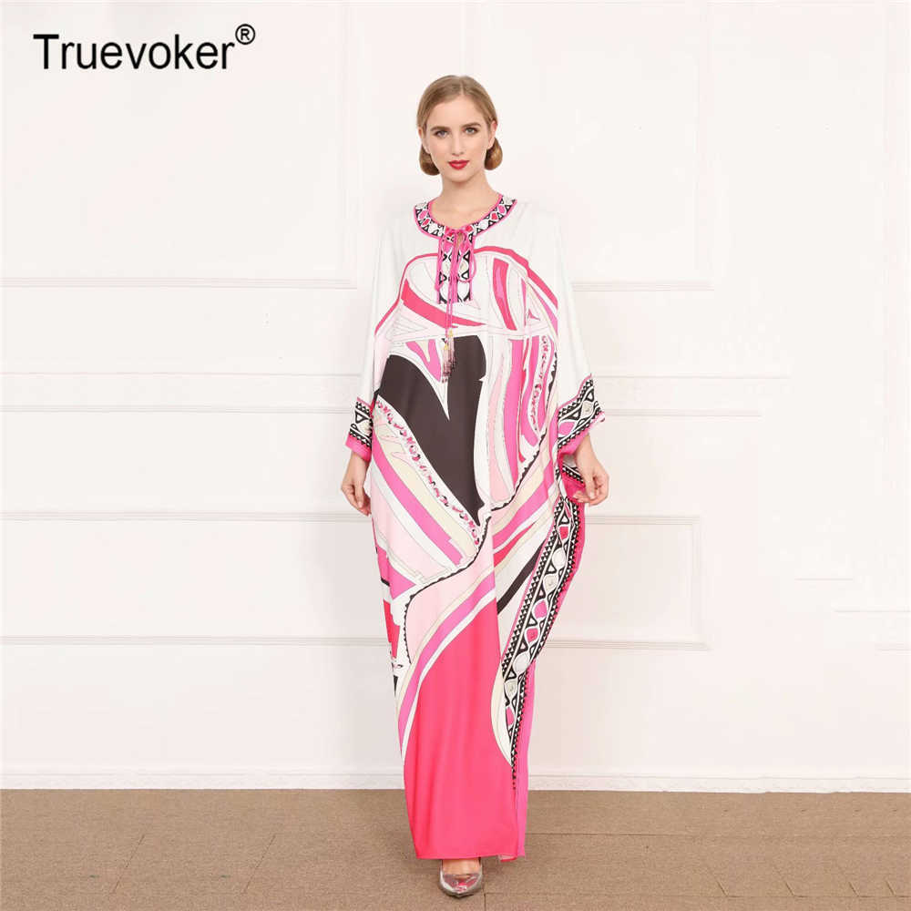 

Truevoker Runway High Street Dres's Long Sleeve Geometric Print Knitting Cotton Maxi Dresses Plus Size 4XXL 210602, Pink