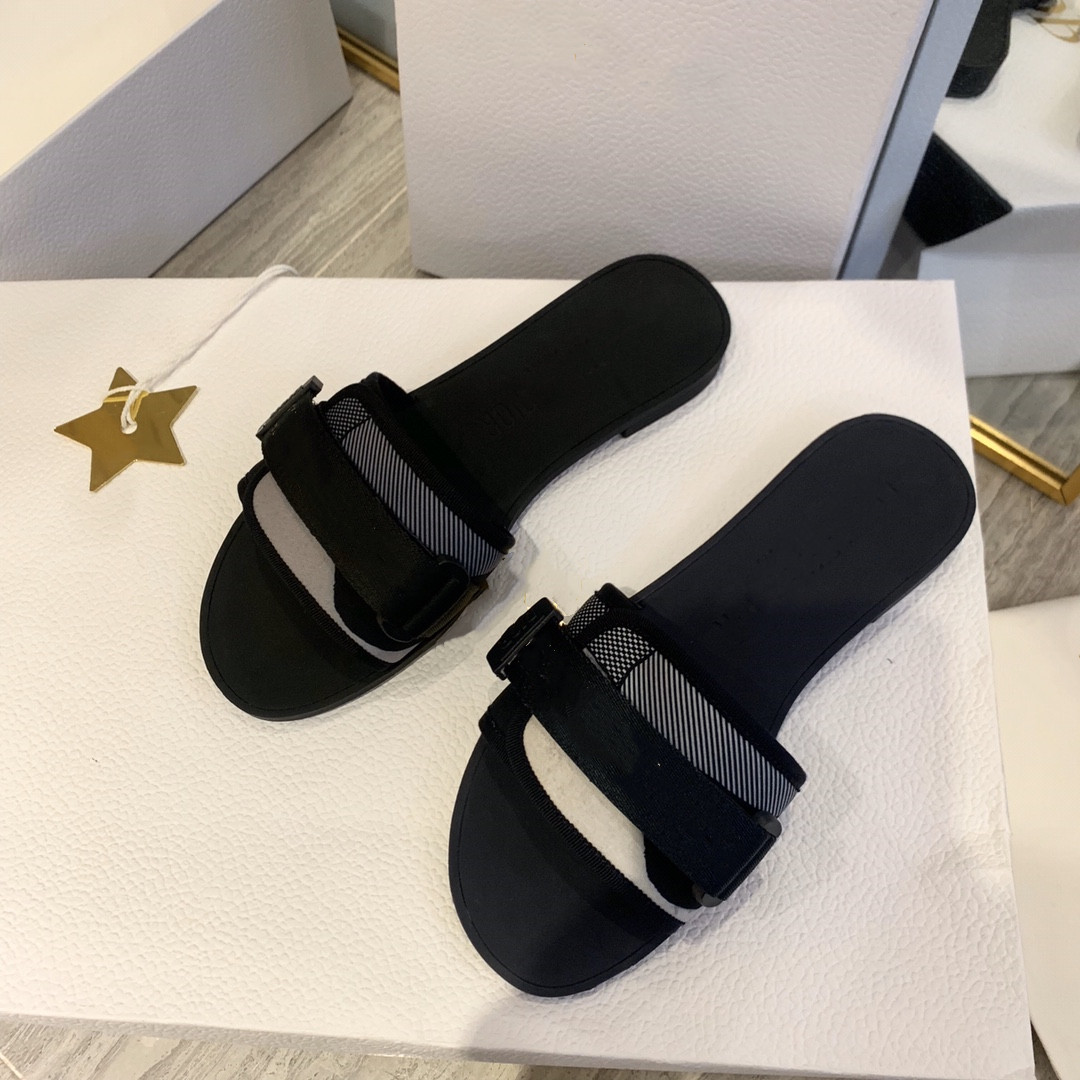 

Top quality 2021 Women Dark blue sandals Slippers Summer Girls Beach EVOLUTION Slides Flip Flops Loafers nylon strap Embroidered scuffs with, Black