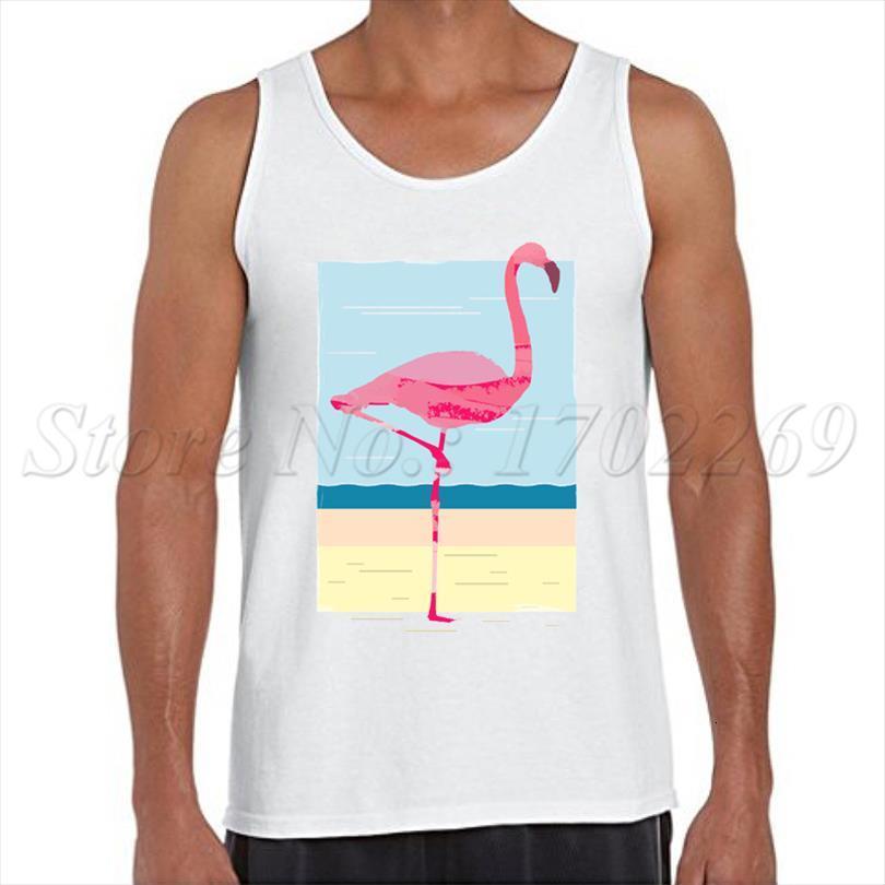 

scenic flamingo painted design men tank art printed summer vest casual singlets, White;black