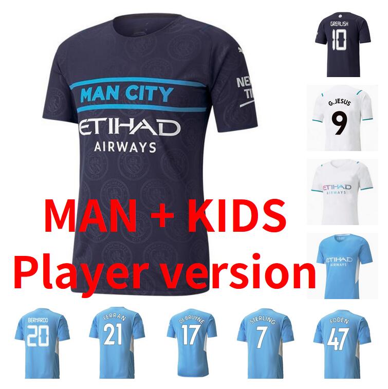 

21 22 STERLING GREALISH DE BRUYNE soccer jerseys 2021 2022 man football shirt BERNARDO MAHREZ RODRIGO FODEN FERRAN Gundogan home men + kids kits RUBEN, Player version