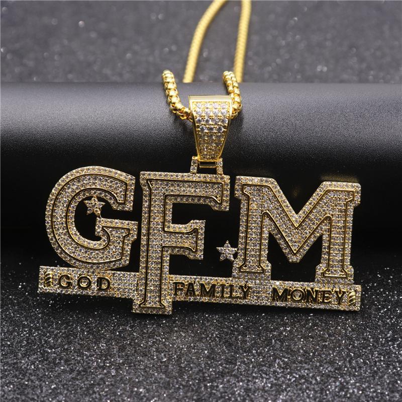 

Pendant Necklaces Men Hip Hop Iced Out Bling Letter GOD FAMILY MONEY Necklace Zircon Gold Silver Color Men's Charms Jewelry