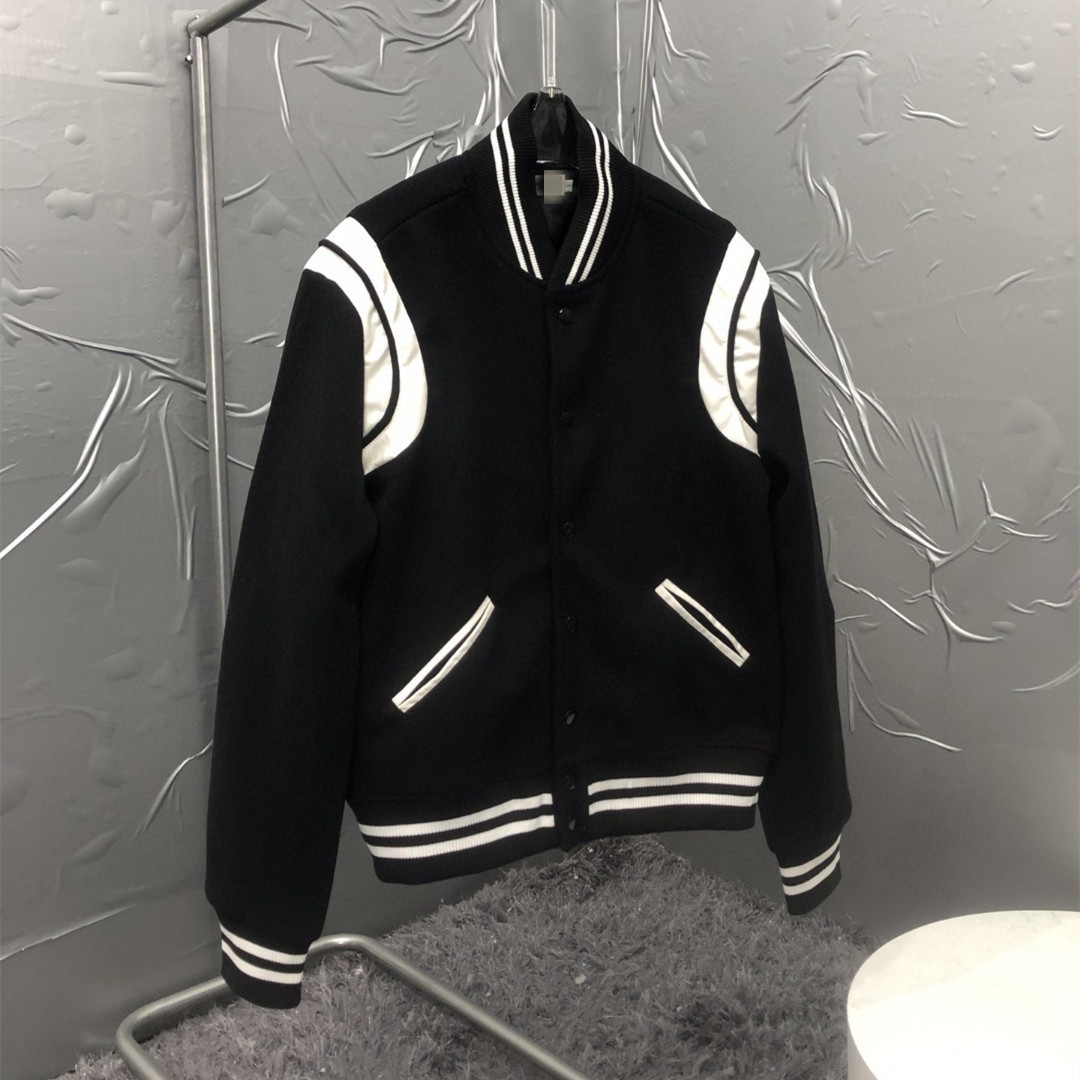 

Fall / winter 21 new cashmere double faced leather bomber jacket college style women' loose, Gray