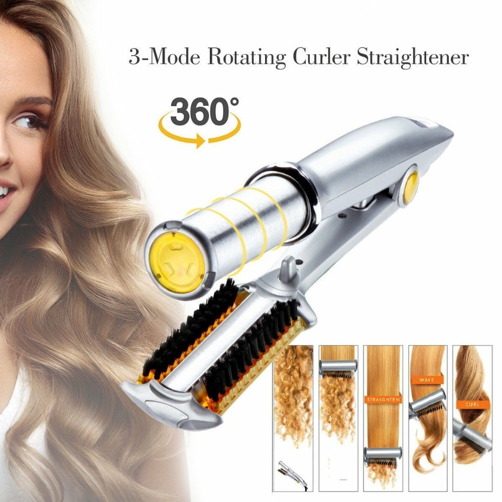 

Professional Hair Straightening Iron Curling Iron Straightener&Curler Styler 2 In 1 Multi Hair Styling Tool Flat Iron With Brush