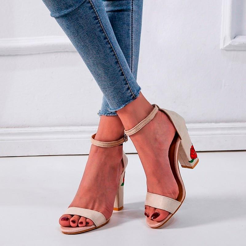 

Sandals Elegant Thick Heels Shoes Woman 2021 Summer Women Solid Zipper Platform High, Beige