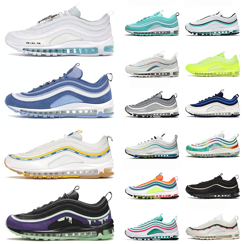 

Wholesale 2021 Top Quality Sports 97s Running Shoes Sneakers Mens Women MSCHF Jesus Bleached Coral Silver Bullet Indigo Storm Trainers Outdoor 36-45