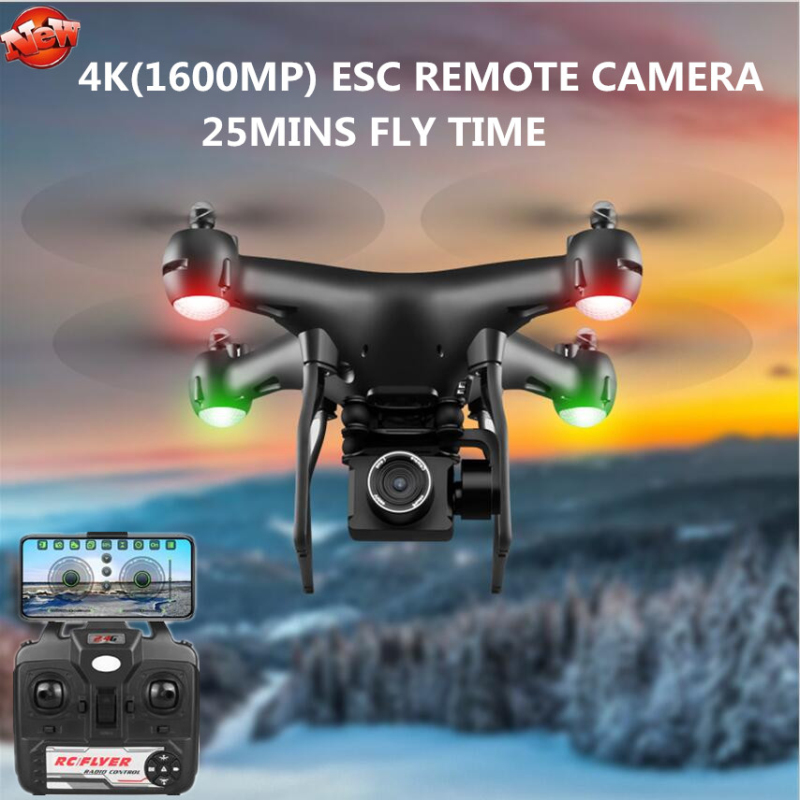 

Professional Aerial Photography RC Quadrocopter Drone 200M 25MINS 4K 1080P HD Camera WiFi FPV Wide Angle RC Helicopter Toys, Wifi 4k 1battery