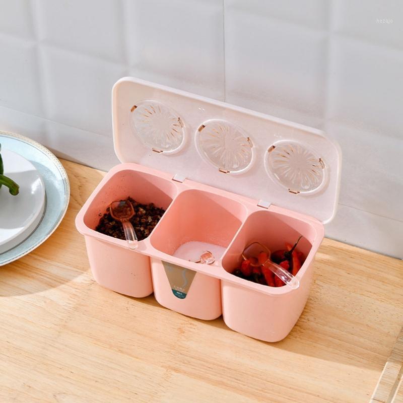 

Storage Bottles & Jars 3 Grids Compartment Seasoning Box With Spoon And Clear Cover Container Spice Jar Can Pot Organizer For Salt Sugar