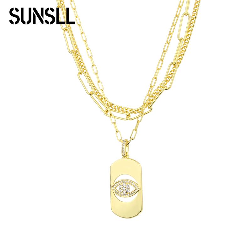 

Pendant Necklaces SUNSLL Vintage Layered Chain Necklace Chains Choker Goth Aesthetic Accesories On Neck Men Women's Punk CZ Eyes Jewelry