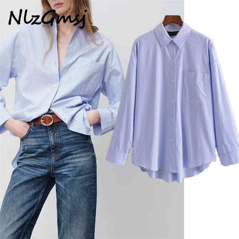 

Blouse Top Spring Autumn Vintage Stripes Casual Plus Size Clothing Lapel Long Sleeve Female Shirt 03 210628, As picture