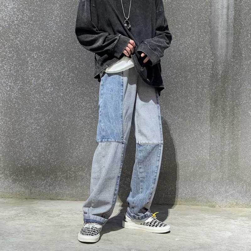 

Hip Hop Men's Jeans Woman 2021 Autumn Fashion Trousers Casual Oversized Korean Style Streetwear Male Pants X0621, Light blue