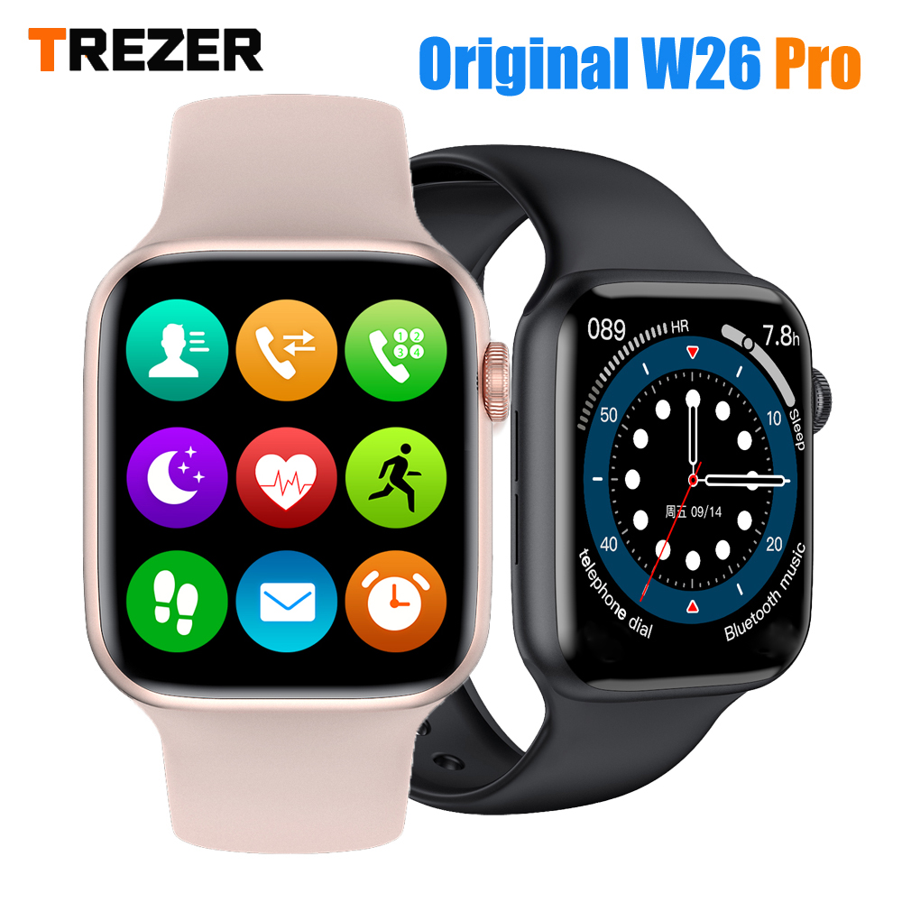 

TREZER IWO W26+ Pro Smart Watch 1.75 Inch 320*385 Series 6 IPS Full Touch Screen Custom Watch Face Smartwatch Men Women PK HW22g, White