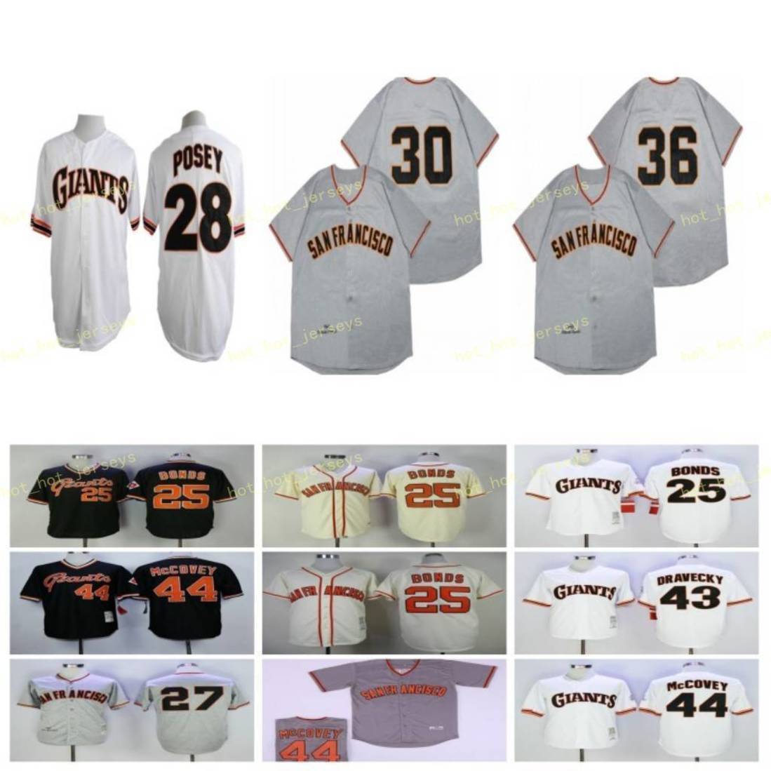 

Retired 25 Barry Bonds Baseball Jersey 27 Marichal 28 Posey 30 Cepeda 36 Perry 43 Dravecky 44 McCovey Vintage Retro Cooperstown Mesh Stitch, Men