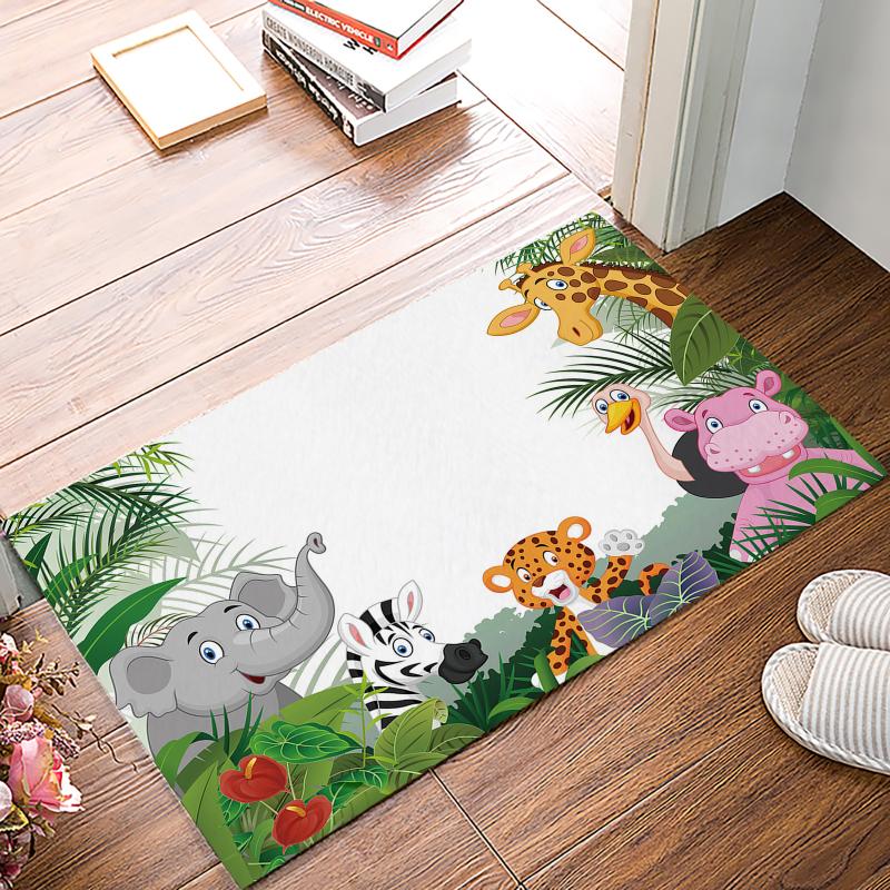 

Tropical Jungle Animal Cartoon Giraffe Elephant Doormats Home Kitchen Entrance Decoration Floor Mat Bath Indoor Non-Slip Rugs