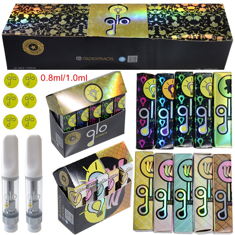 

Waferz Premium Glo Extracts Atomizers Hologram Box Empty Carts 0.8ml 1ml Ceramic Vape Cartridges Packaging Thick Oil Dab Vaporizer 510 Thread E Cigarettes