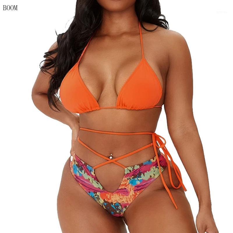 

Women' Swimwear 2021 Summer Sexy Bikini Set Women High Waist Strap Separate Swimsuit Low Backless Split Female, Orange
