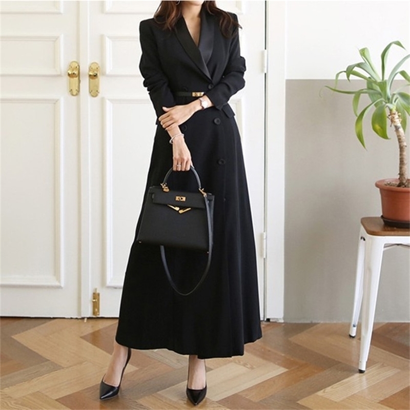 

Women Autumn Winter Solid Color Woolen Outwears Female Double Breasted Loose Jackets Ladies Pockets Mid-long Coat 210603, Picture color