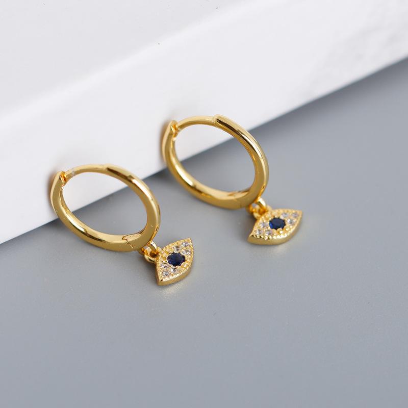 

Hoop & Huggie 18k Gold 100% Authentic 925 Sterling Silver Blue Eye Evil Earrings Jewelry Women's CE129