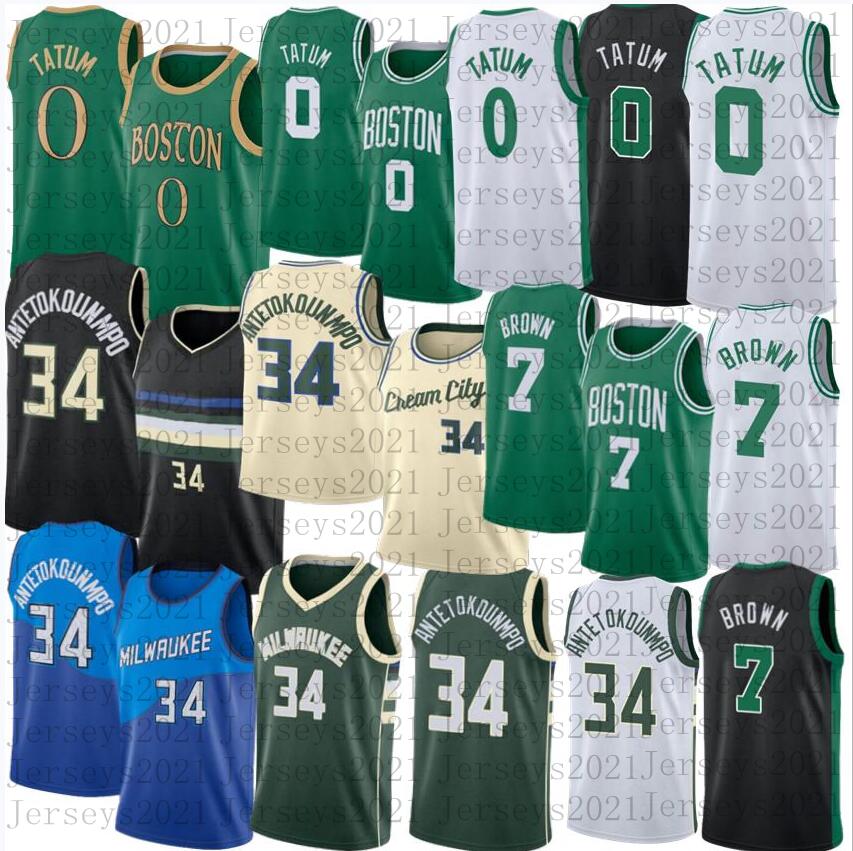 

Mens Jayson 0 Tatum Basketball Jersey Jaylen 7 Brown Giannis 34 Antetokounmpo 2021 Stitched Jerseys, As