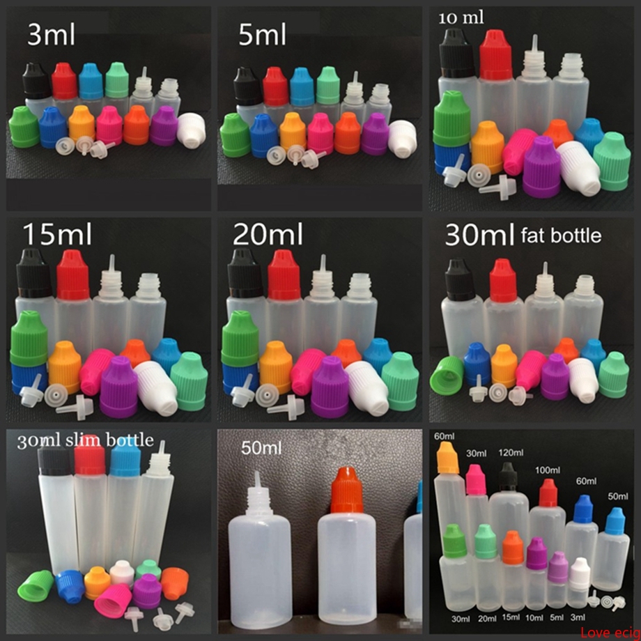 

E Liquid Bottles 3ml 5ml 10ml 15ml 20ml 30ml Empty Dropper Ldpe Plastic Childproof Caps Long Thin Needle Tips For Vape Juice DHL