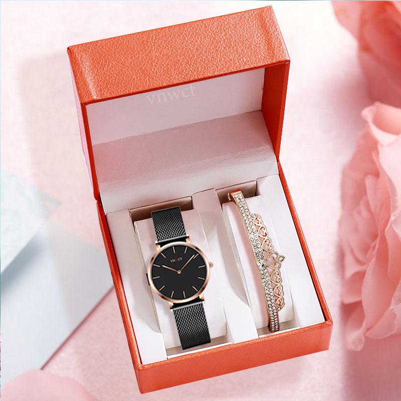 

Wristwatches Women Watches Watch Bracelet Box Gift Set Stainless Steel Small Dial Waterproof Relogio Feminino, Rose black watch