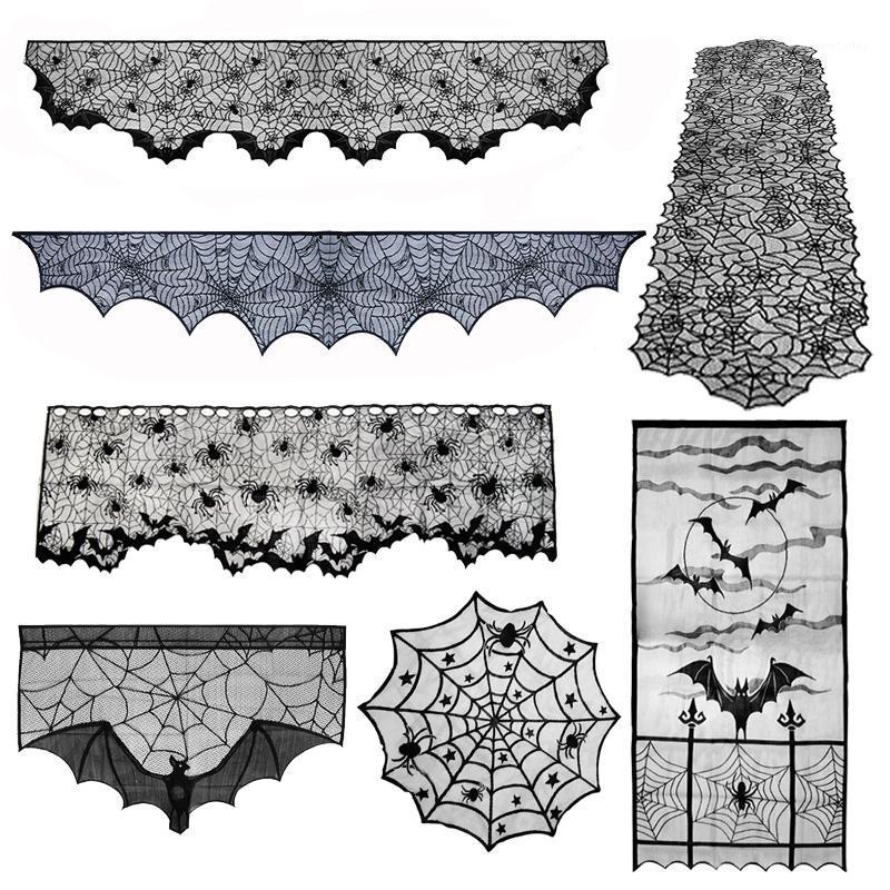 

Party Decoration Black Lace Tablecloth Fireplace Mantle Scarf Cover For Halloween Home Decor Spiderweb Table Curtain
