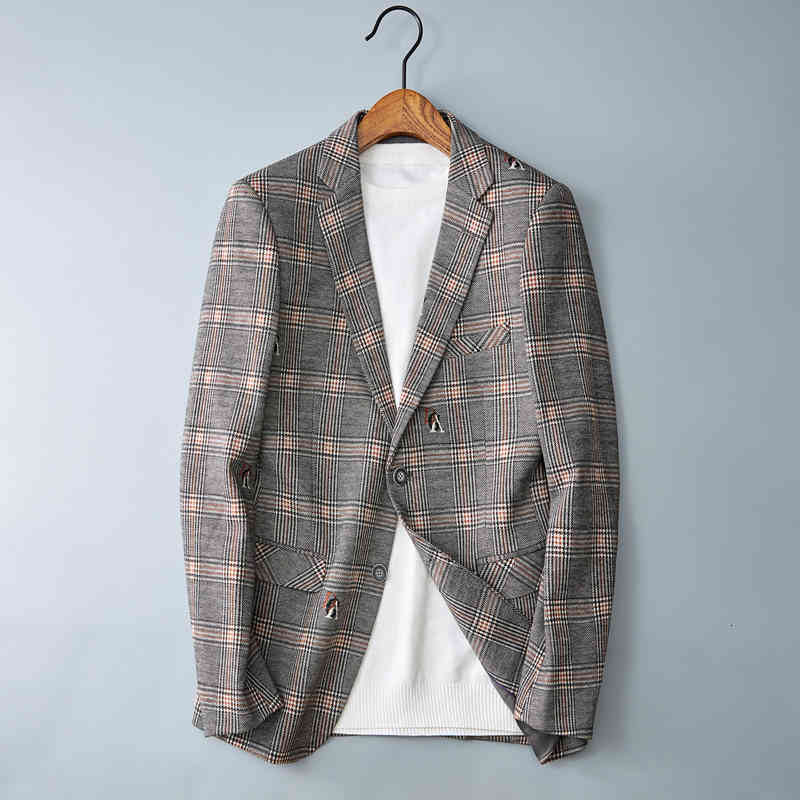 

Men's Suits & Blazers Autumn and winter men's Plaid suit coat thickened fabric top men 1JAQ, Brown