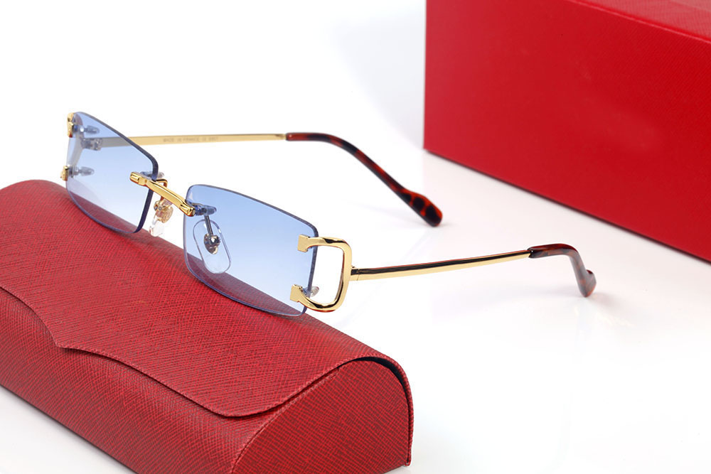 

2021 Designer sunglasses rimless glasses men and women fashion metal rectangular frame Adumbral luxury eyewear accessories Red Blue With original box