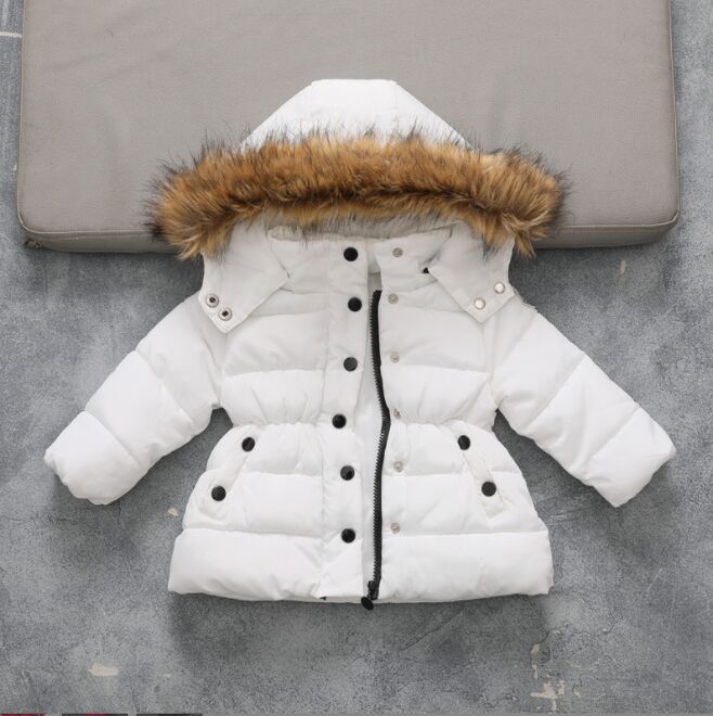 

Down coat childrens jacket baby boys clothing Autumn Winter outwear keep warm jackets kids Removable fur collar hooded outerwear coats for boy girls clothes Thicken, White