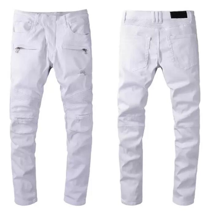

Designer Luxury Mens Jeans Brand Washed Design White Slim-leg Denim Pants Lightweight Stretch Skinny Motorcycle Biker Jean Trousers Size 28-