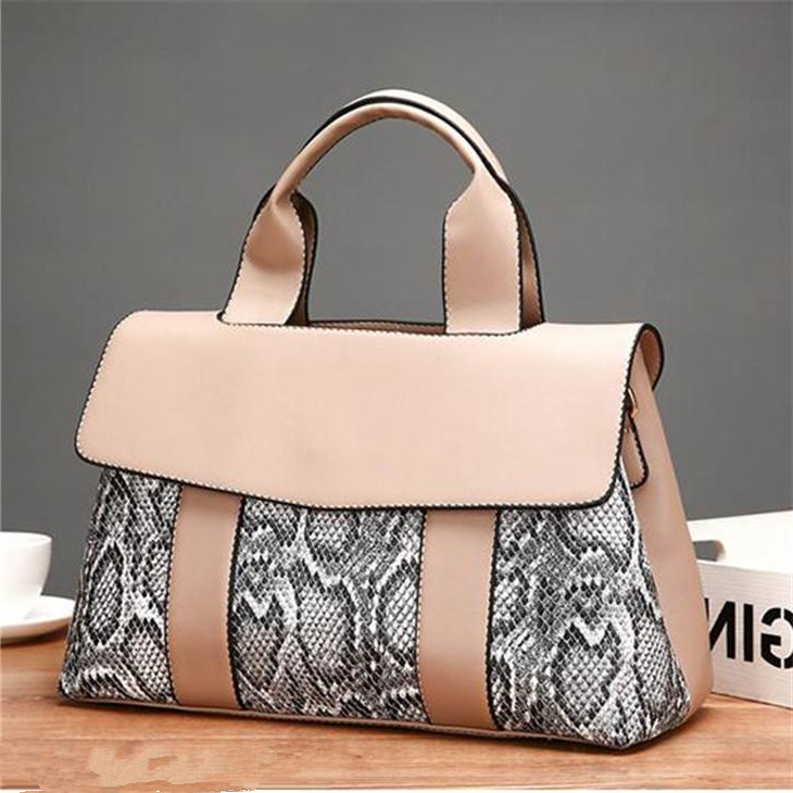 

Factory wholesale women bag elegant atmosphere snakes ladies doctor handbags contrast leather bags snake leathers fashion handbag, Khaki