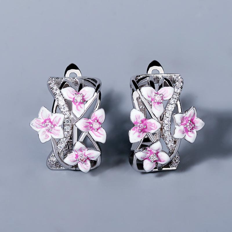 Stud Classic 925 Silver Lady Earrings Violet Flower Shape Handmade Enamel Epoxy Jewelry Fashion-image-698115580
