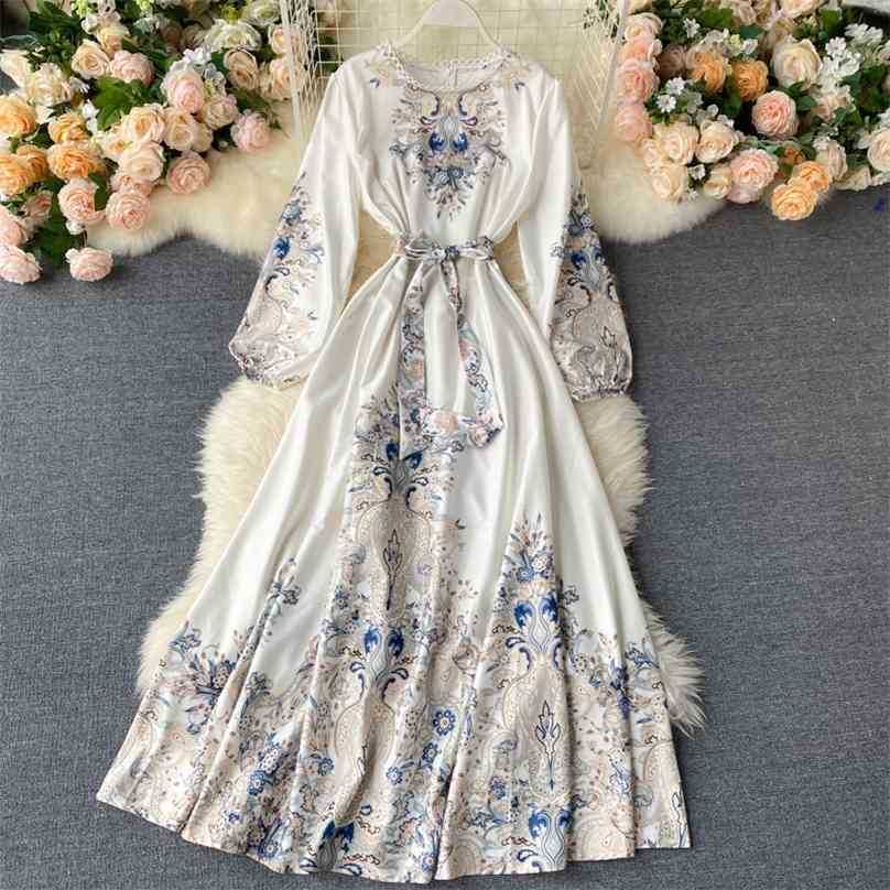 

Women Vintage Long Sleeve Dress Spring Autumn Fashion Floral Printed Robe Vestidos Mujer Ladies Elegant Boho 210525, Blue2
