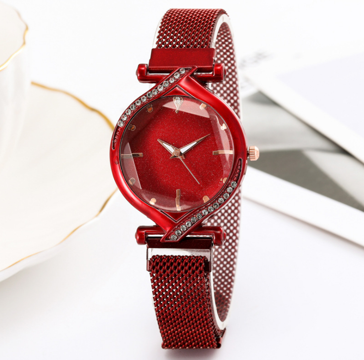 

Star Dial Simple Temperament Diamond Womens Watch Maganetic Buckle Comfortable Mesh Belt Female Watches Fashion Design Quartz Wristwatches Wholesale, No send watch for shipping