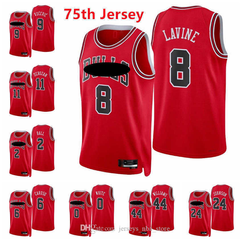 

2021 2022 Embroidery Men Basketball Zach LaVine 8 DeMar DeRozan 11 Lonzo Ball 2 Alex Caruso 6 Nikola Vucevic White Williams 75th Red Jerseys, Black;red
