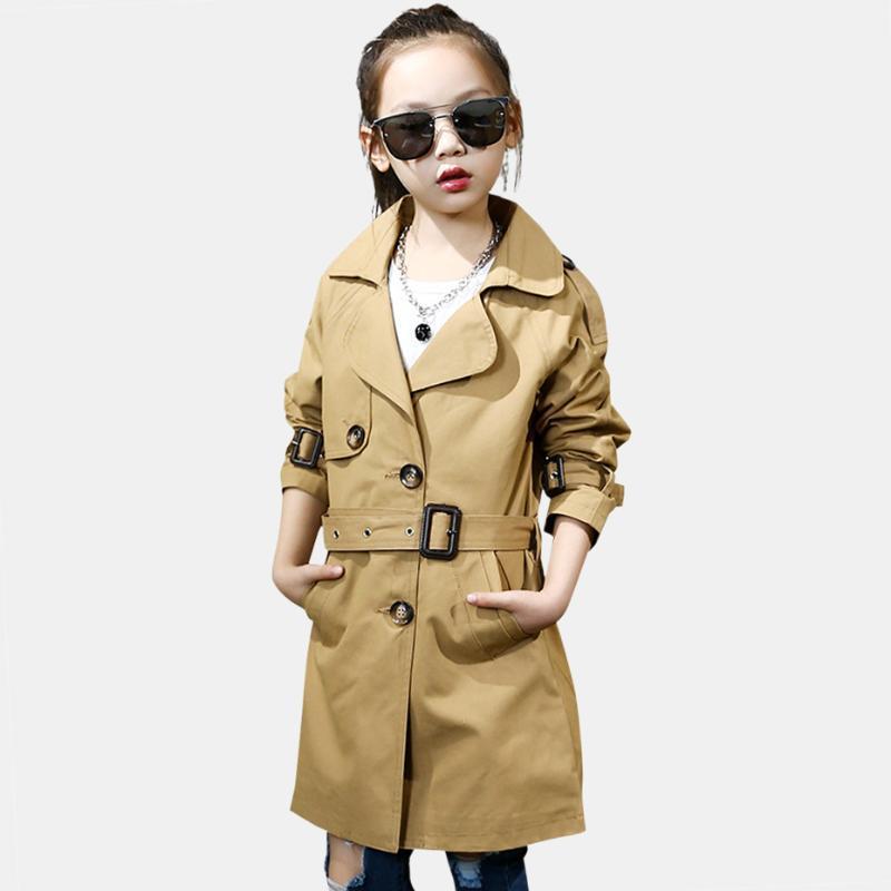 

Coat Autumn Girls Trench Solid Sashes For Long Sleeve Kids Winter Teenage Children's Costume 4 6 12 Years, Blue;gray