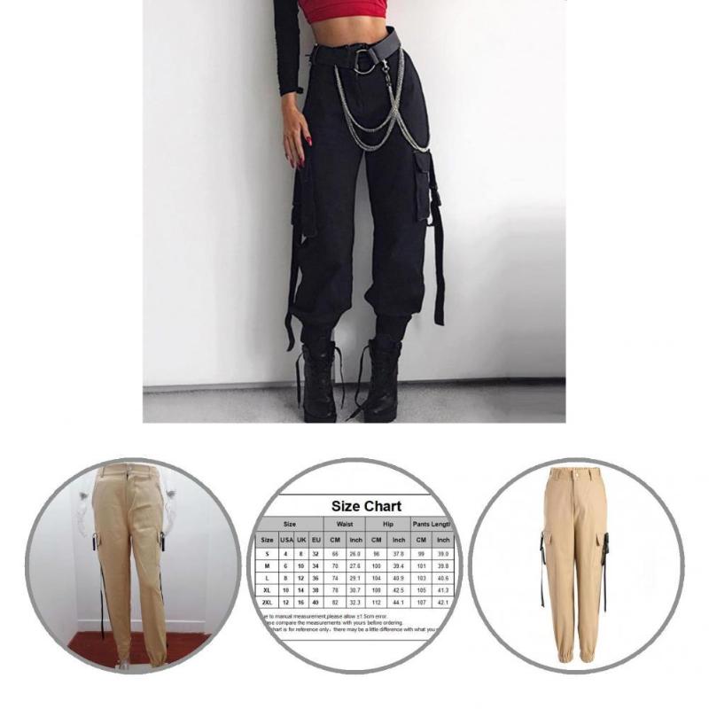 

Women' Pants & Capris Cargo Fabulous Multi Pockets Half Elastic Waist Button Women Harem For Shopping, Khaki
