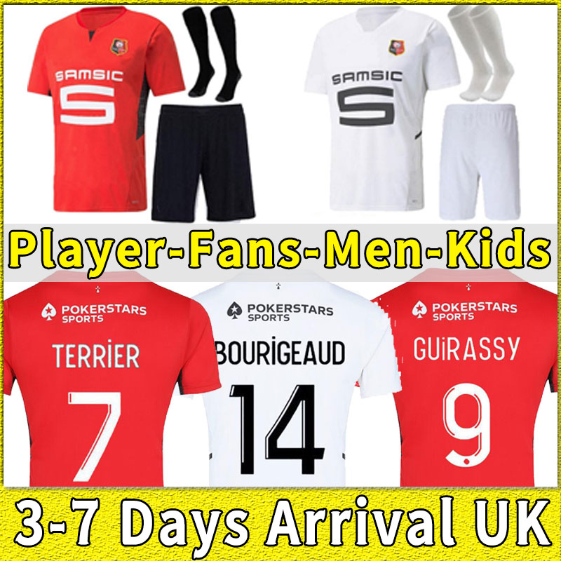 

21 22 Stade Rennais Soccer Jersey FC Rennes maillots de foot 2021 2022 CAMAVINGA BOURIGEAUD RAPHINHA NIANG HUNOU GRENIER Men kids socks player version full sets, Away