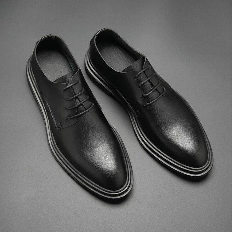 

Dress Shoes Brand Fashion Leather Wedding Working Formal Business Pointed Toe Lace Up Flats For Men Sdc67, Black