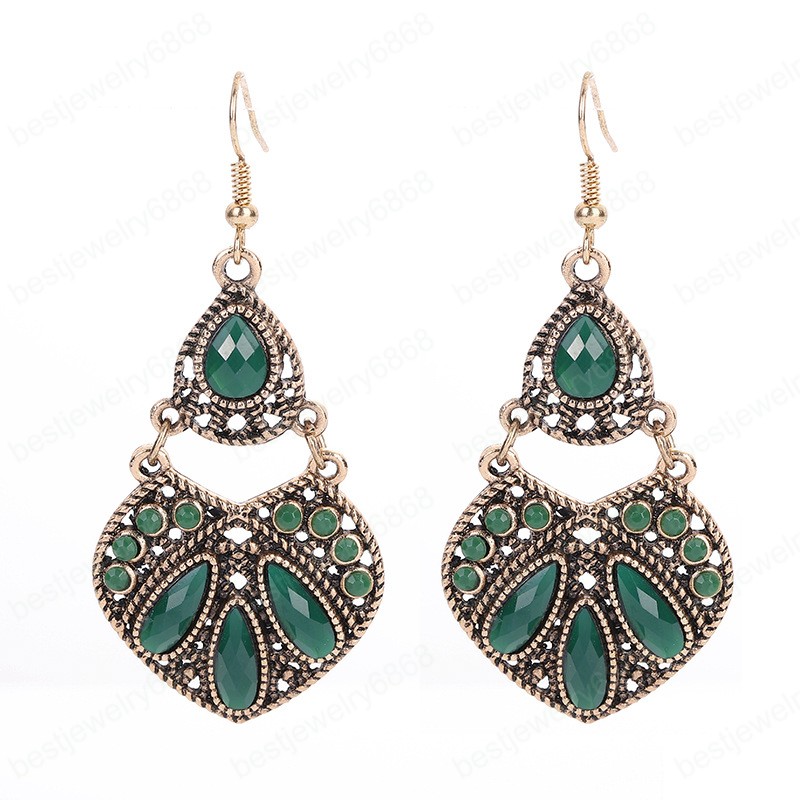 

Vintage Dangle Hanging Earrings For Women Bohemian Thailand Ethnic Green Crystal Stone Waterdrop Jhumka Earring Indian Jewelry