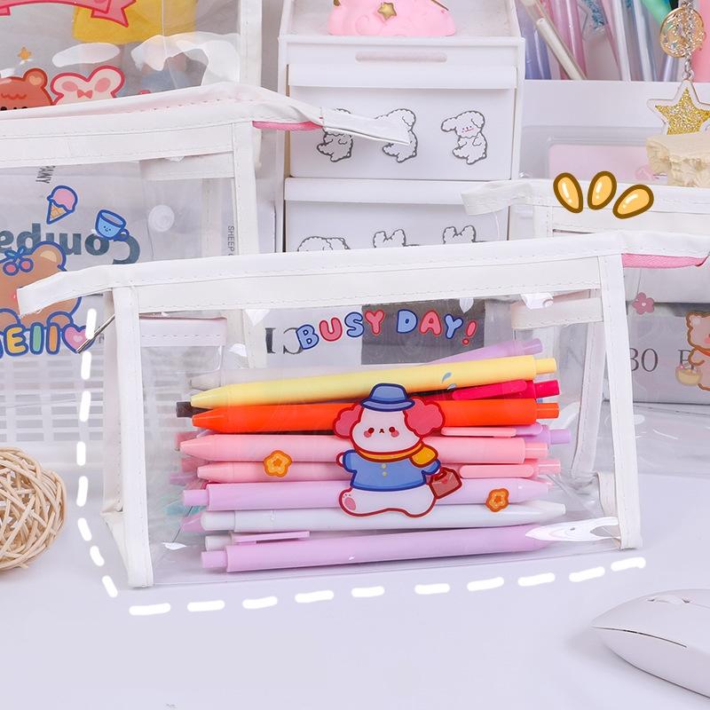 

Cartoon Transparent Pencil Case Korea Ins Wind Cute Large Capacity Storage Bag Pvc Waterproof Cosmetic Bags