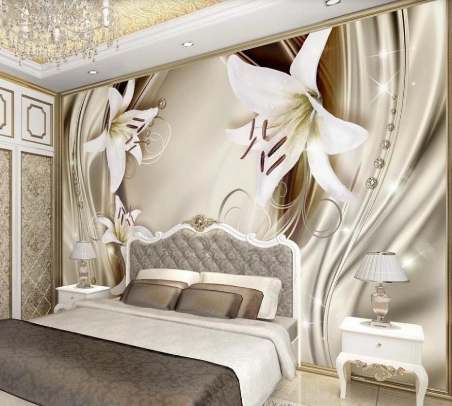 

Wallpapers Customized Wallpaper For Walls Luxury Golden Lily European-style 3D Stereo TV Background Wall, As pic