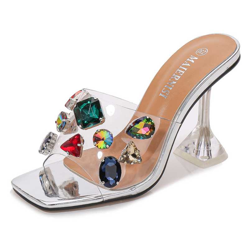 

Sandals Clear Heels Women PVC Transparent Summer Shoes Woman Colors Rhinestone Sandalias Mujer 2021 35-46 WSH4091, Black