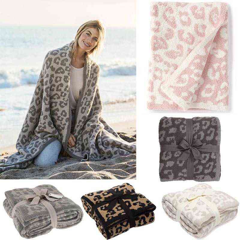 

Wool Blanket Children Knitted Leopard Plus Fleece Barefoot Comfortable Sleeping Cover 211126