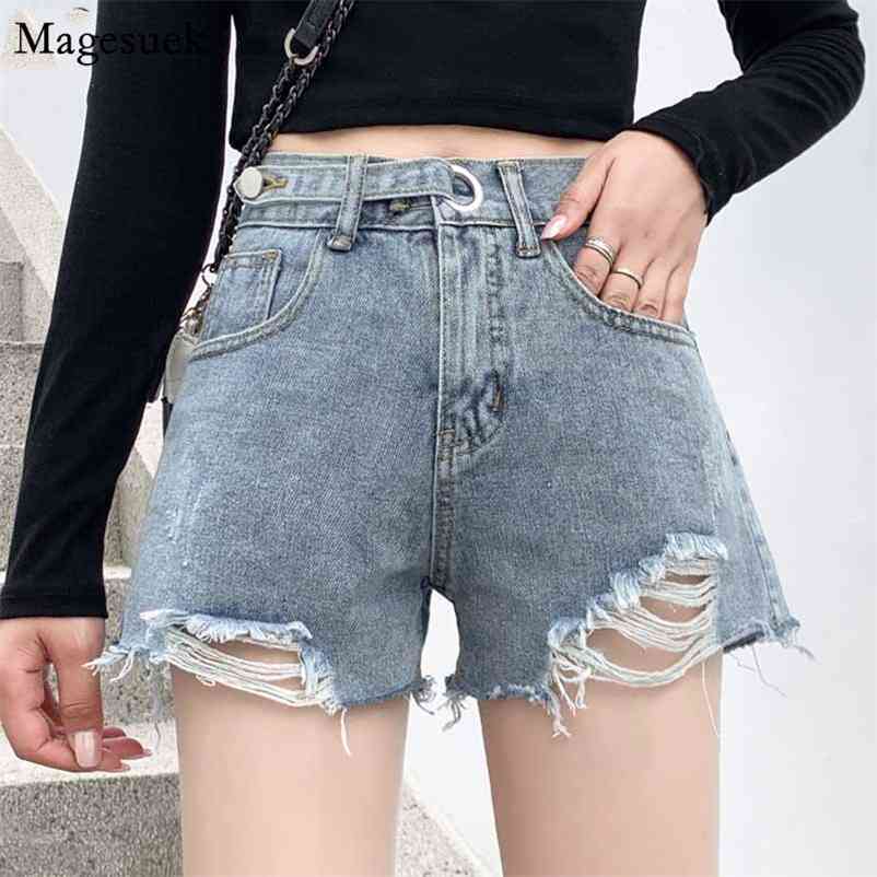 

Loose High Waist Slim Straight-Leg Shorts Korean Style Ripped Solid Button Wide Leg Women's Shirts Plus Size 9515 210518, Apricot