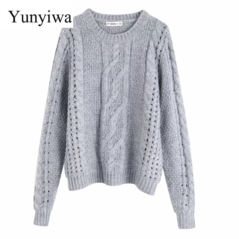 

Women' Sweaters Autumn Women Fashion Eight Strand Knitting Sweater Ladies Basic Long Sleeve Casual Hollow Out Female Chic Tops UD, As picture