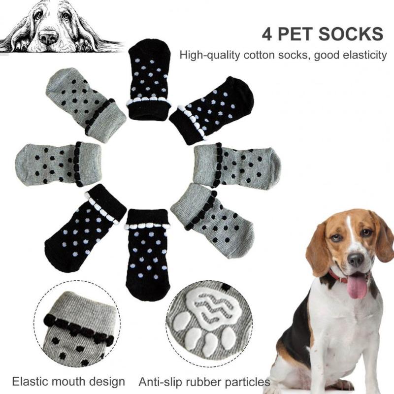 

Dog Apparel 4Pcs Pet Socks Ankle Wave Dot Pattern Anti-skid Good Elasticity Cotton Short For Indoor